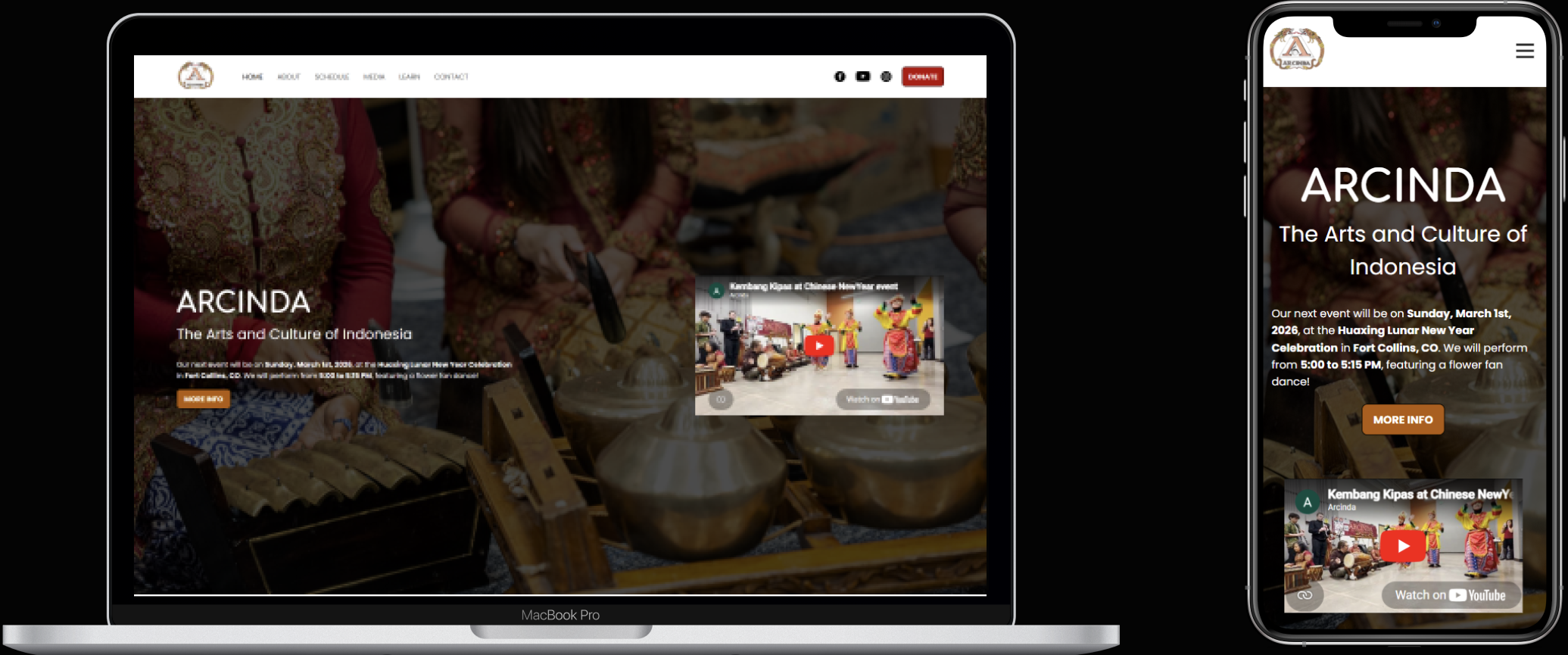 mockup of Arcinda's website inside of portfolio section