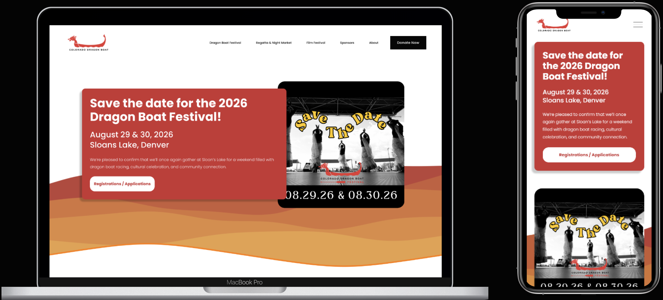 mockup of colorado dragon boat's website