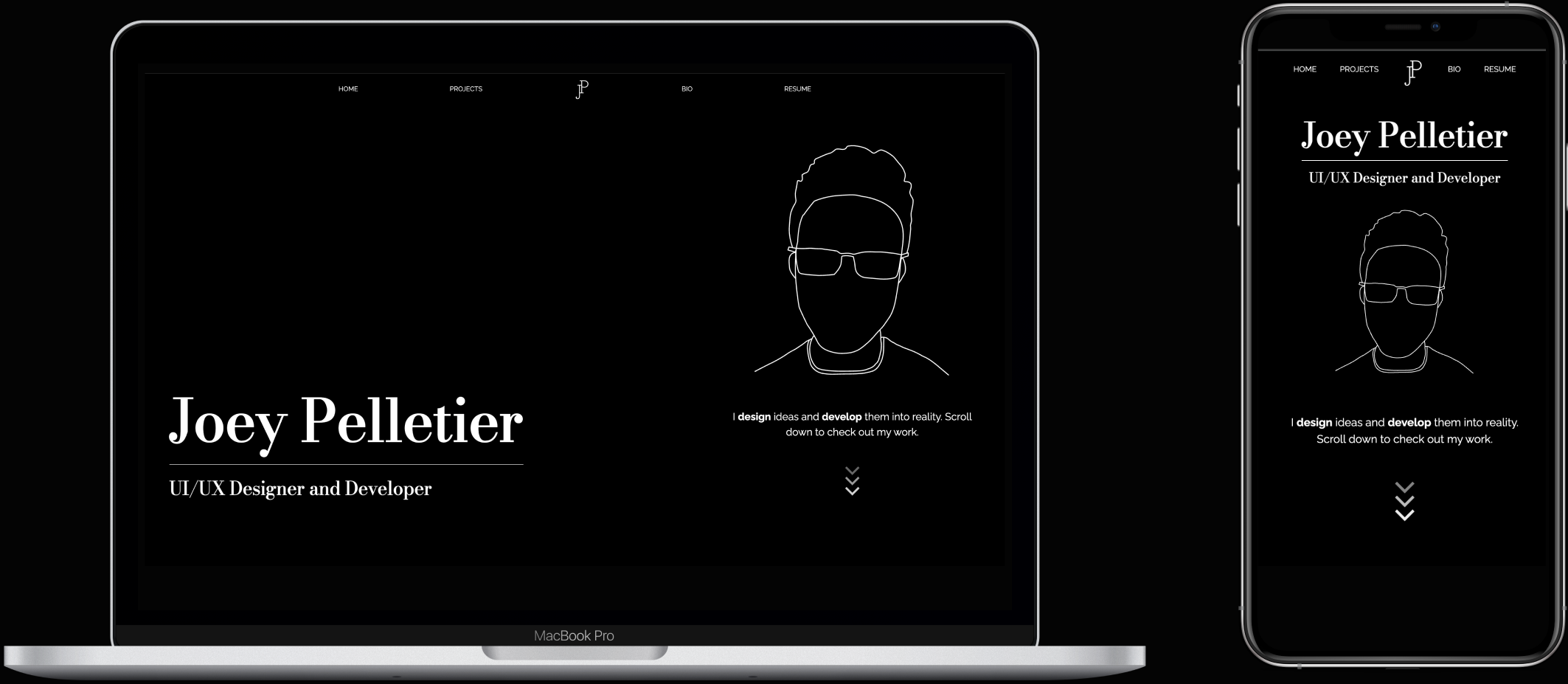 mockup of Joey's personal portfolio website inside of portfolio section